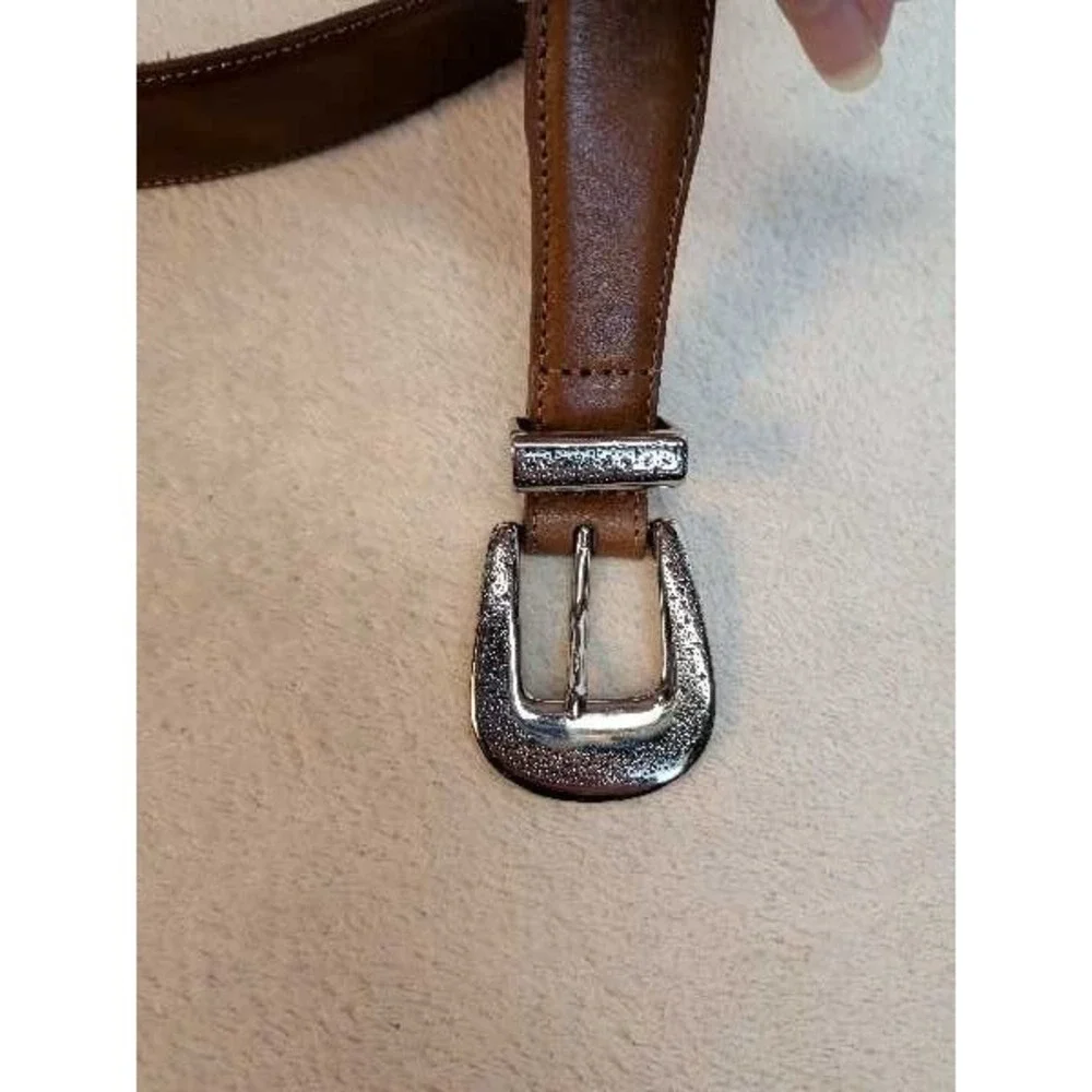 Western Style Leather Belt Silver Buckle & Conchos Brown Size 40